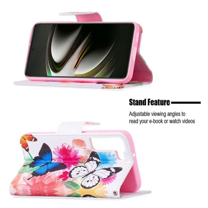 Housse Samsung Galaxy S22 5G Papillons et Fleurs Peints