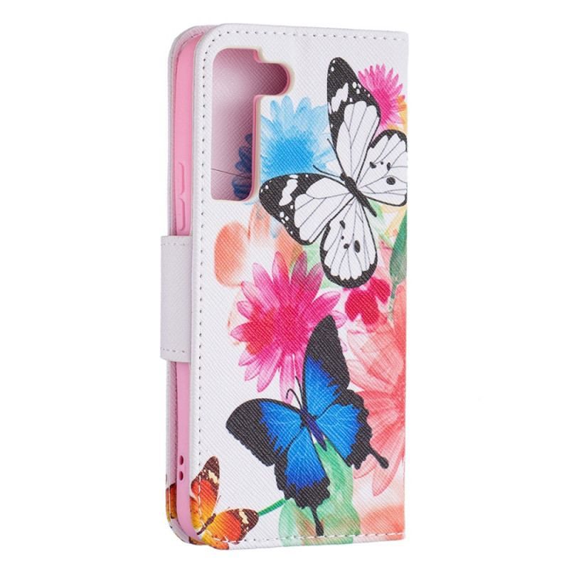 Housse Samsung Galaxy S22 5G Papillons et Fleurs Peints