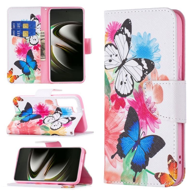 Housse Samsung Galaxy S22 5G Papillons et Fleurs Peints