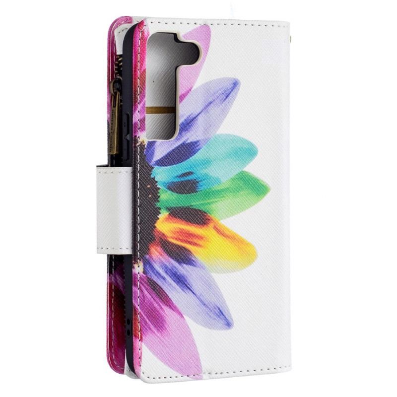 Housse Samsung Galaxy S22 5G Poche Zippée Fleur