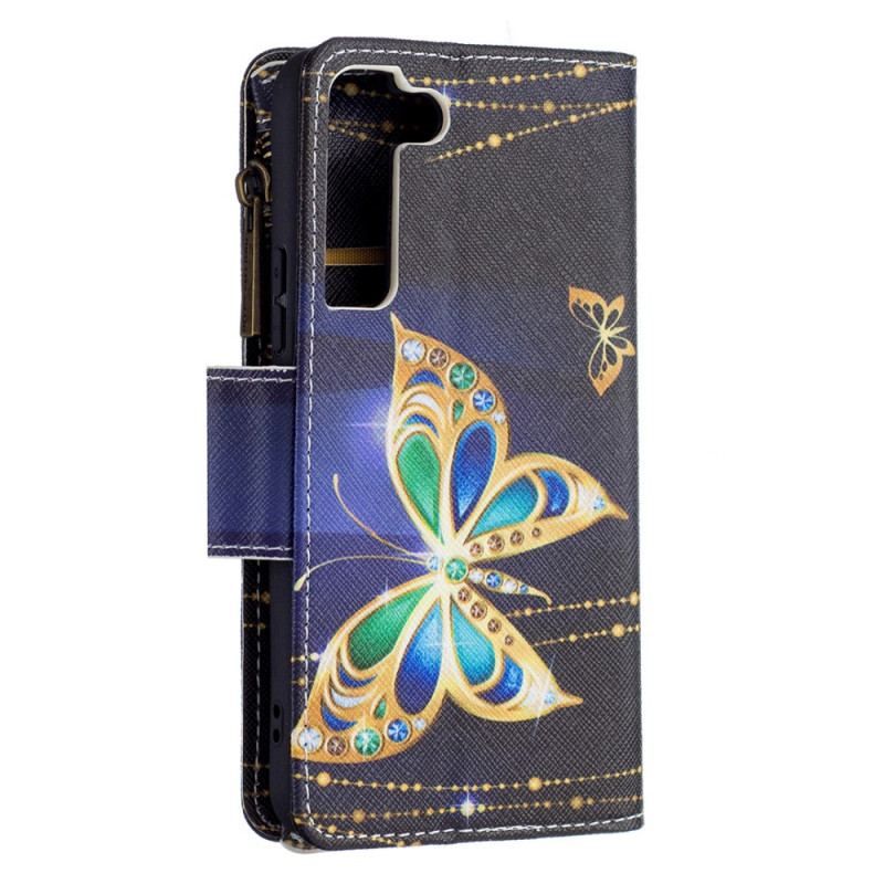 Housse Samsung Galaxy S22 5G Poche Zippée Papillons