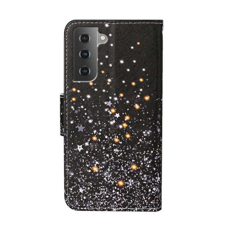 Housse Samsung Galaxy S22 Plus 5G Étoiles et Paillettes avec Lanière