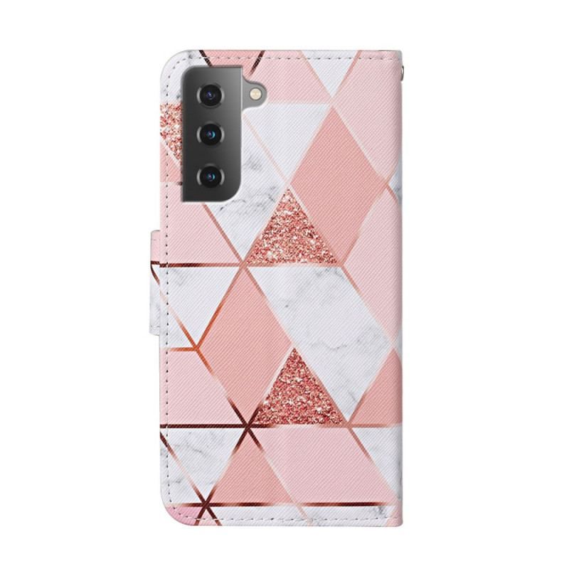 Housse Samsung Galaxy S22 Plus 5G Marbre et Paillettes avec Lanière