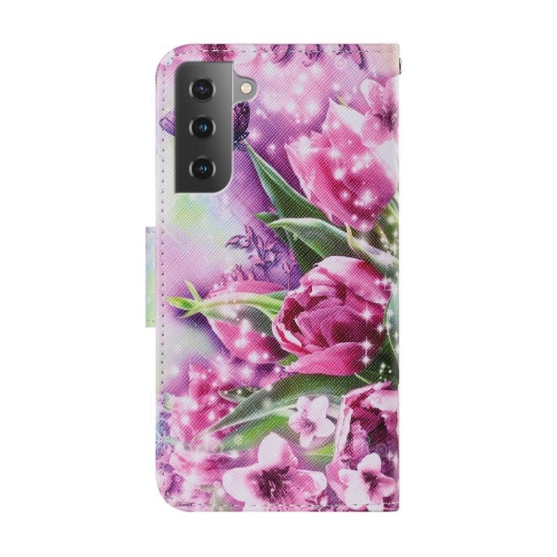 Housse Samsung Galaxy S22 Plus 5G Papillons et Tulipes