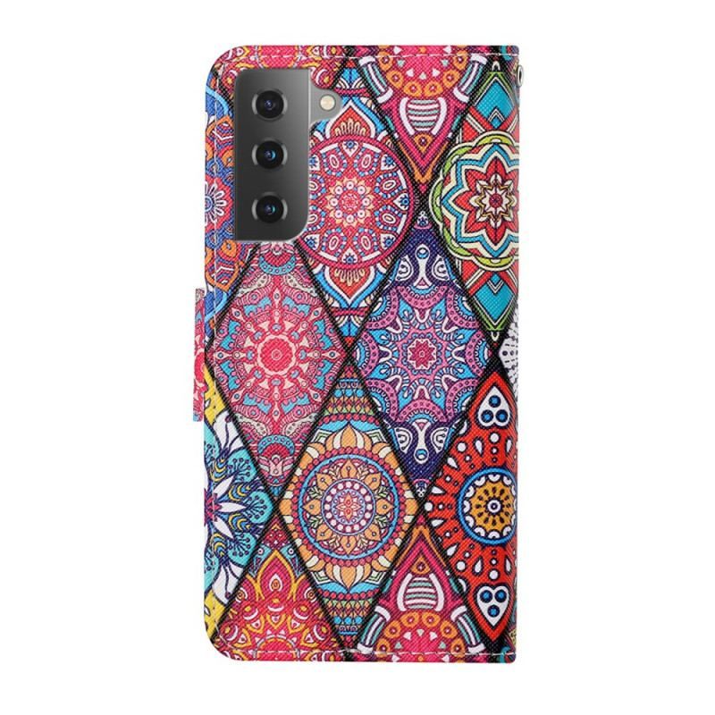 Housse Samsung Galaxy S22 Plus 5G Patchwork avec Lanière