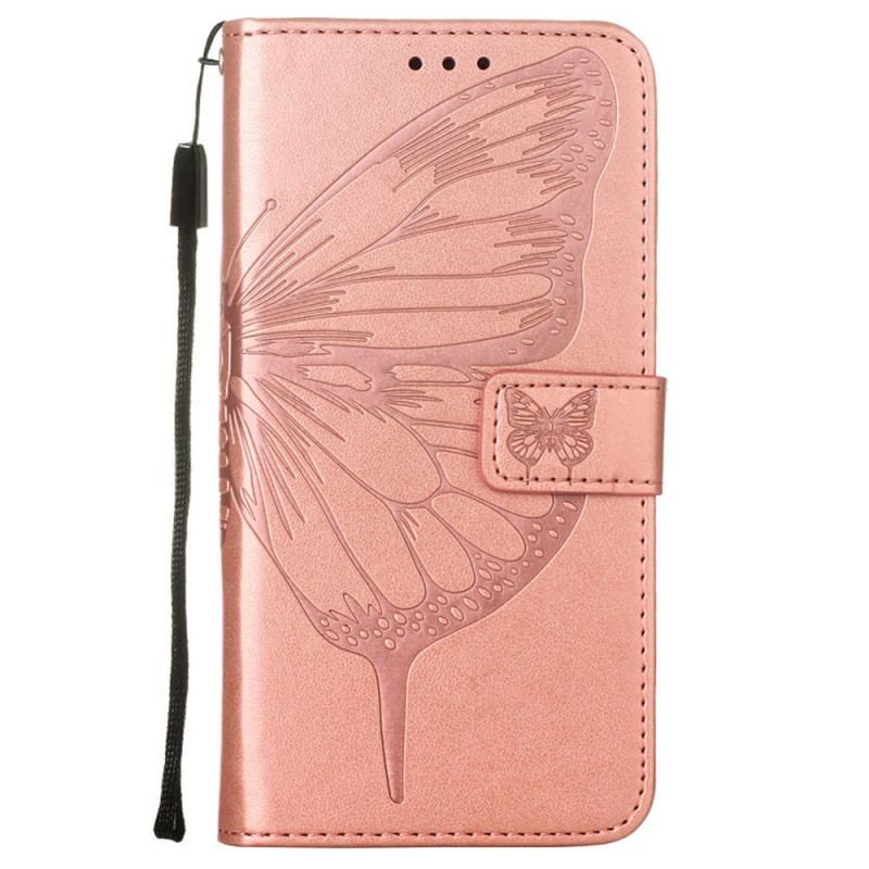 Housse Samsung Galaxy S22 Ultra 5G Papillon Design avec Lanière