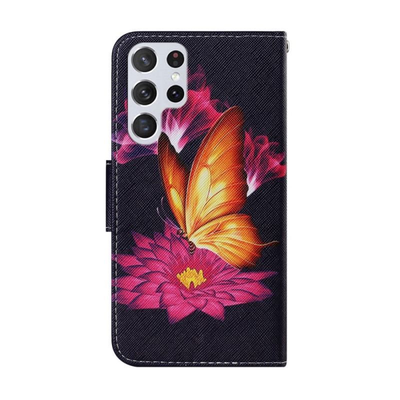 Housse Samsung Galaxy S22 Ultra 5G Papillon et Lotus