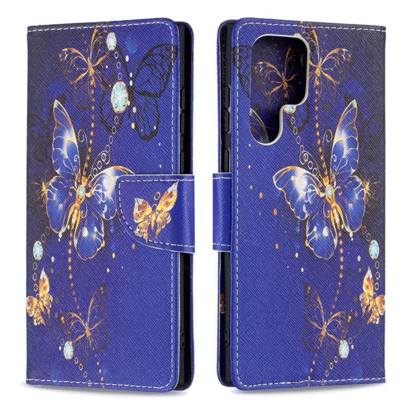 Housse Samsung Galaxy S22 Ultra 5G Papillons Dorés