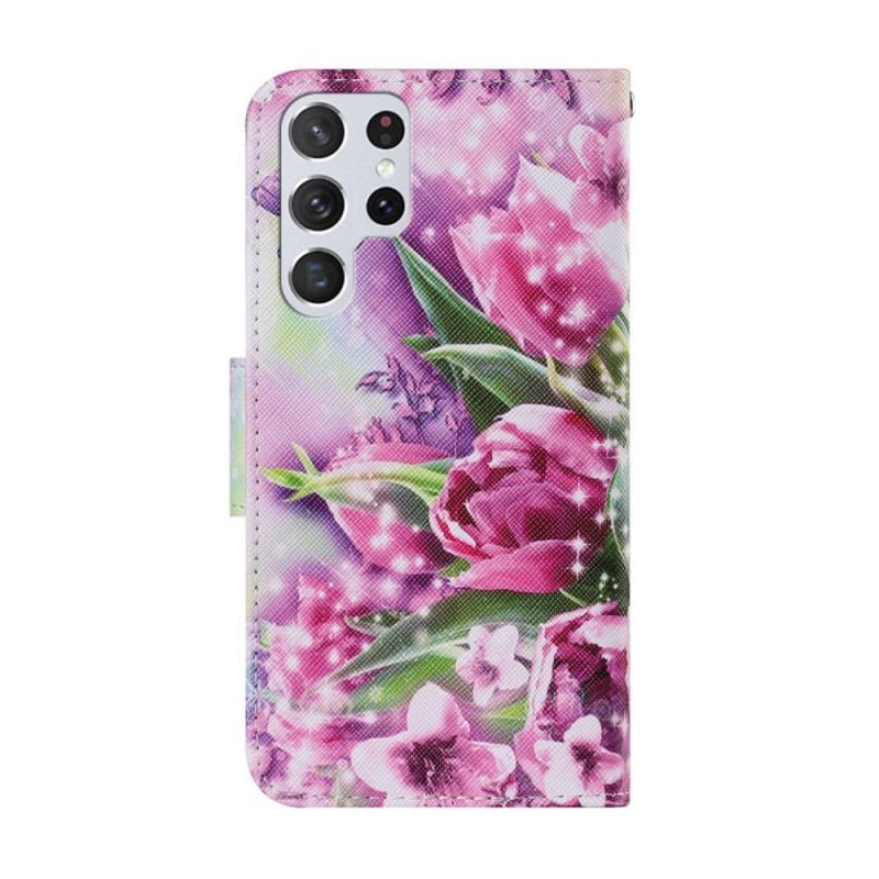 Housse Samsung Galaxy S22 Ultra 5G Papillons et Tulipes