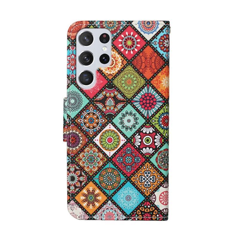 Housse Samsung Galaxy S22 Ultra 5G Patchwork Mandalas avec Lanière