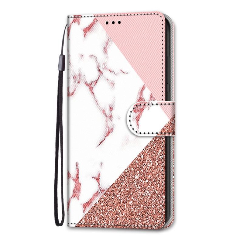 Housse Samsung Galaxy S22 Ultra 5G Triangle en Marbre et Paillettes