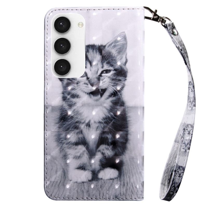 Housse Samsung Galaxy S23 5G Chaton Gris à Lanière