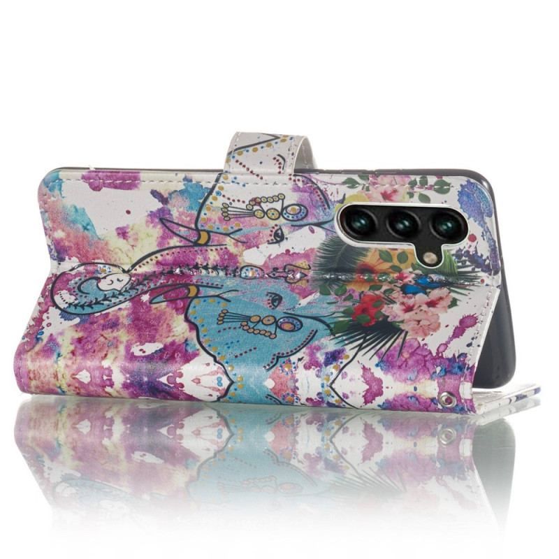 Housse Samsung Galaxy S23 5G Éléphant Tribal à Lanière