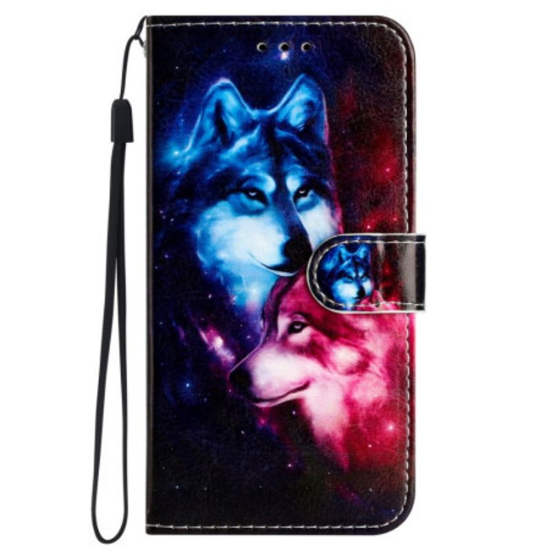 Housse Samsung Galaxy S24 5G Couple de Loups à Lanière