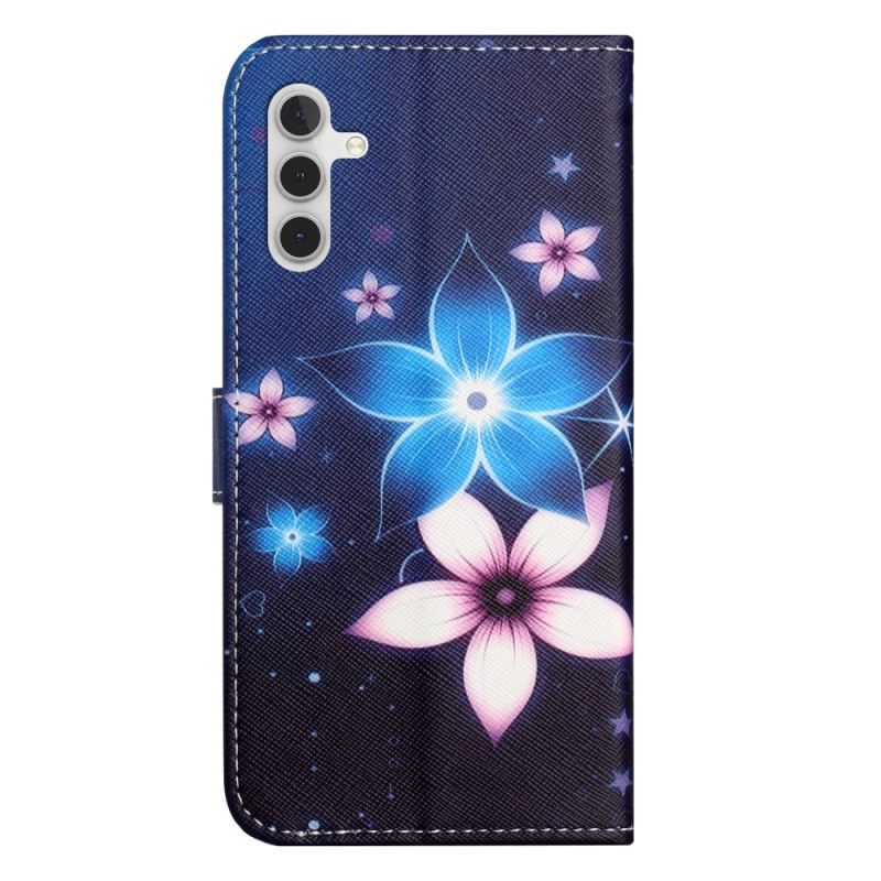 Housse Samsung Galaxy S24 5G Fleurs Lunaires à Lanière