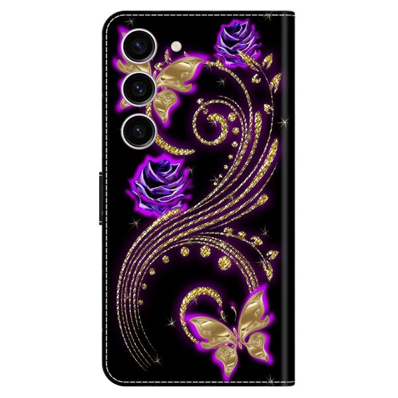 Housse Samsung Galaxy S24 5G Fleurs Violettes et Papillons