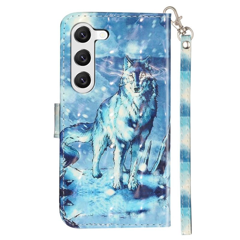 Housse Samsung Galaxy S24 5G Loup des Neiges à Lanière