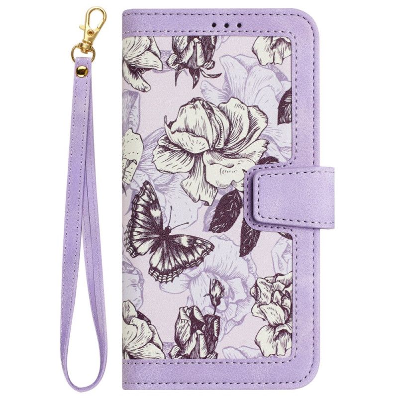 Housse Samsung Galaxy S24 5G Motif Floral Artistique à Lanière