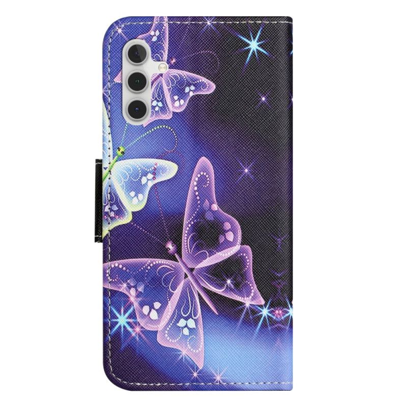 Housse Samsung Galaxy S24 5G Papillons Scintillants à Lanière