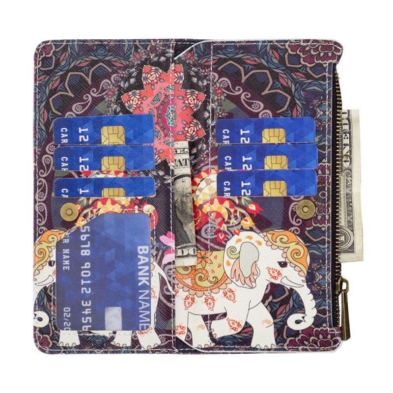 Housse Samsung Galaxy S24 5G Portefeuille Éléphant Tribal à Lanière