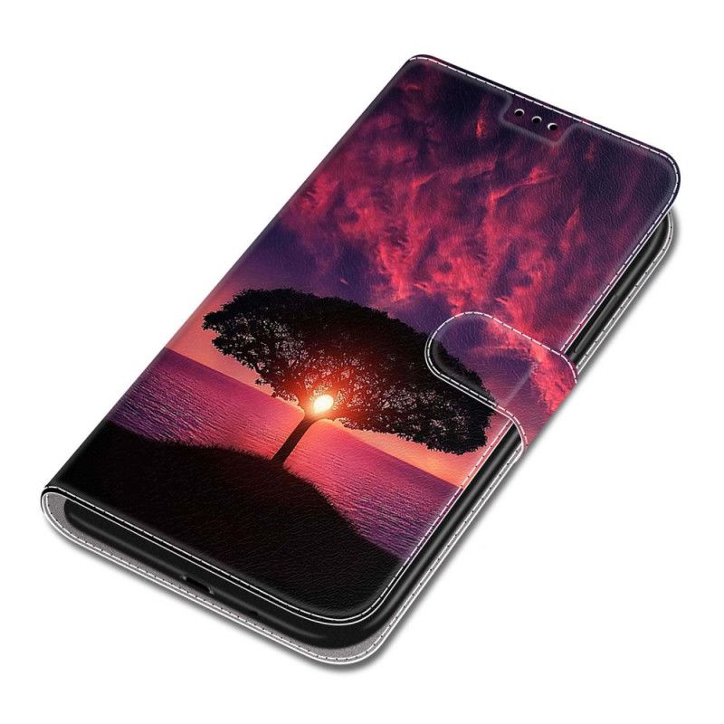 Housse Samsung Galaxy S24 Plus 5G Arbre Noir au Coucher de Soleil à Lanière