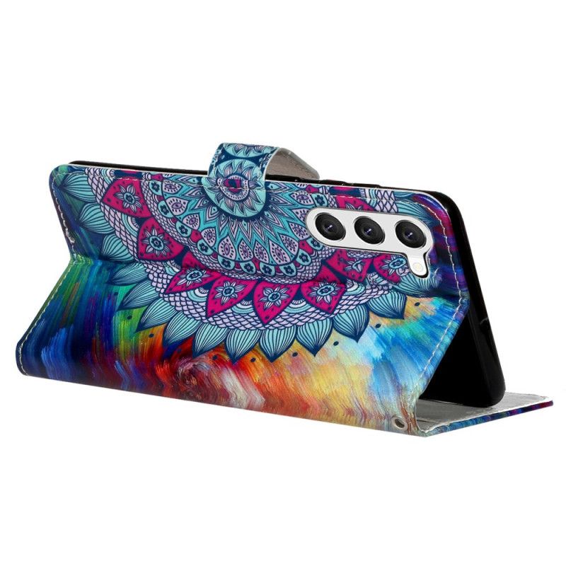 Housse Samsung Galaxy S24 Plus 5G Fleur de Mandala à Lanière