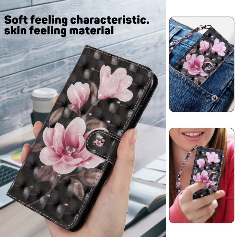 Housse Samsung Galaxy S24 Plus 5G Fleurs Roses à Lanière