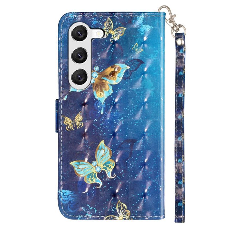 Housse Samsung Galaxy S24 Plus 5G Motif de Papillons Bleus Dorés