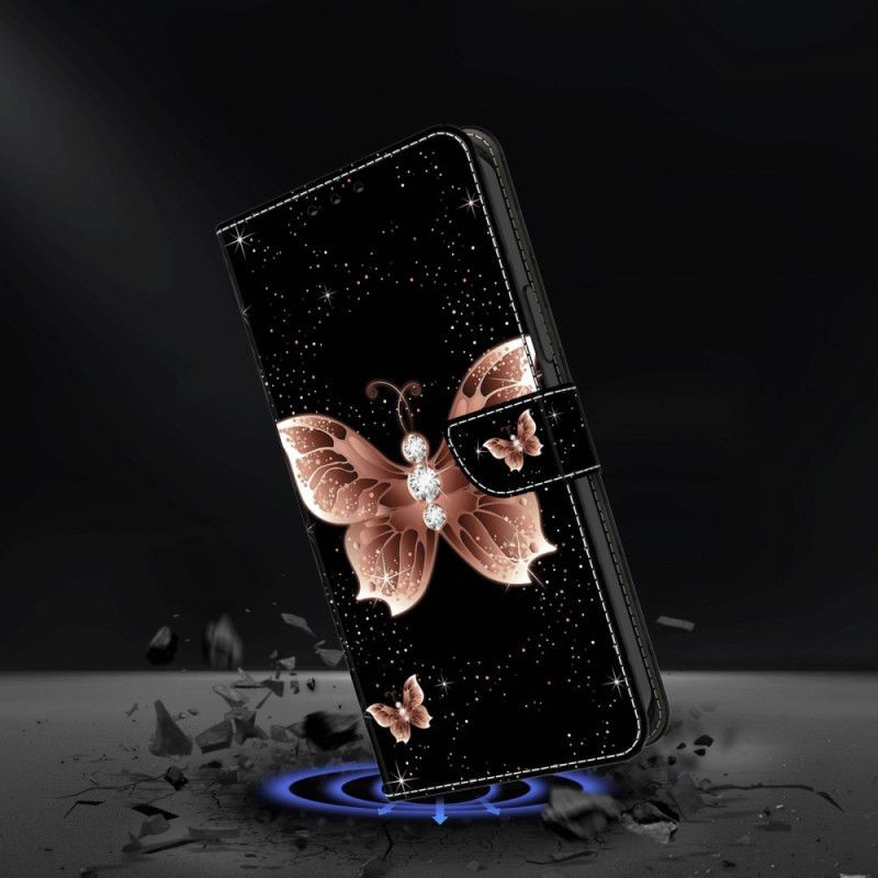 Housse Samsung Galaxy S24 Plus 5G Papillon Diamants Roses