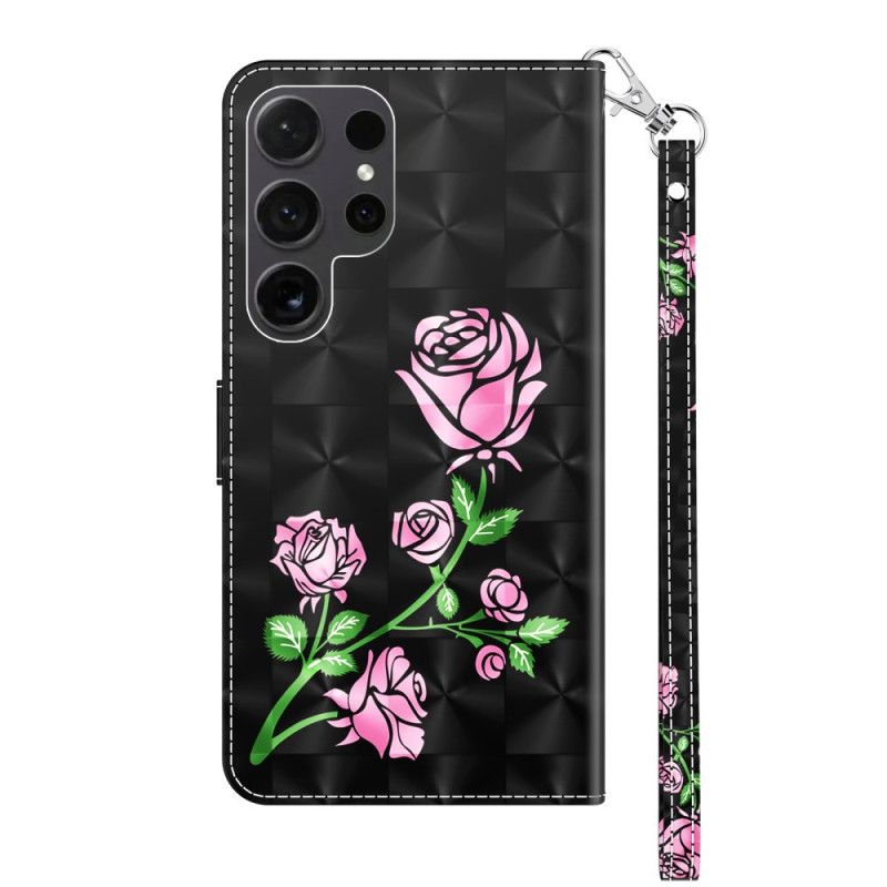 Housse Samsung Galaxy S24 Ultra 5G Fleurs de Roses à Lanière