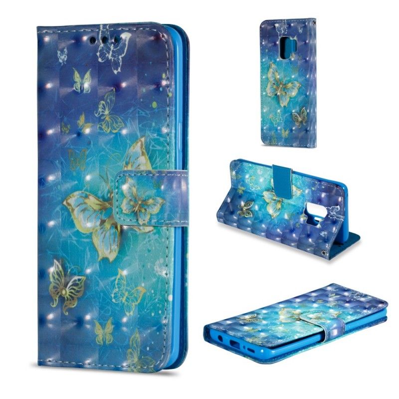 Étui Housse Samsung Galaxy S9 Papillons Dorés 3d