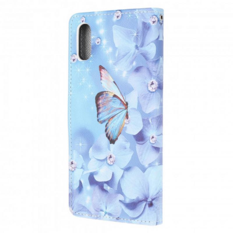 Housse Samsung Galaxy XCover 5 Papillons Diamants À Lanière