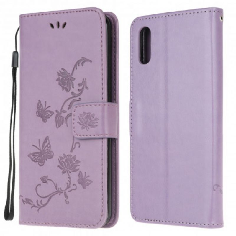 Housse Samsung Galaxy XCover 5 Papillons Et Fleurs À Lanière