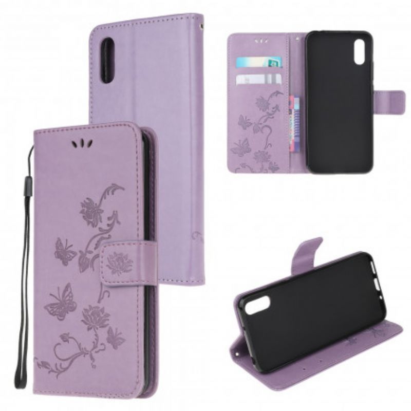 Housse Samsung Galaxy XCover 5 Papillons Et Fleurs À Lanière