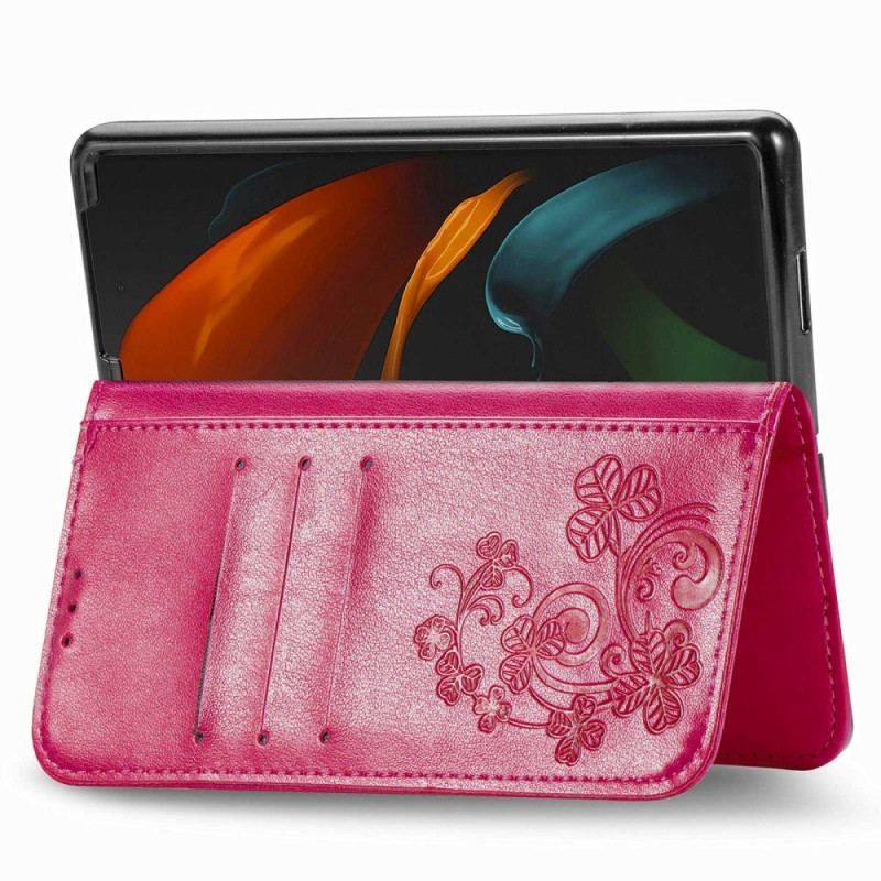 Housse Samsung Galaxy Z Fold 4 Motif Trèfles avec Lanière