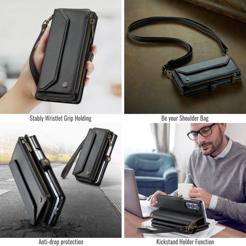 Housse Samsung Galaxy Z Fold 6 Portefeuille Bandoulière et Lanière CASEME