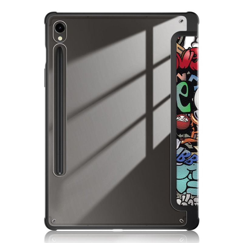 Smart Case Samsung Galaxy Tab S9 Porte-Stylet Dos Transparent Graffitis