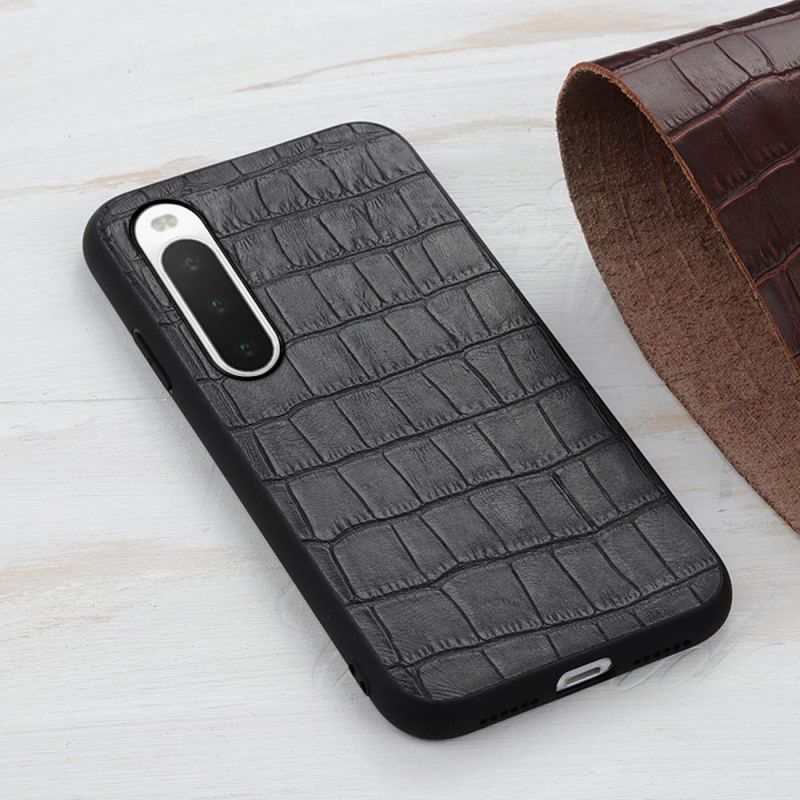 Coque Sony Xperia 10 IV Véritable Cuir Texture Crocodile