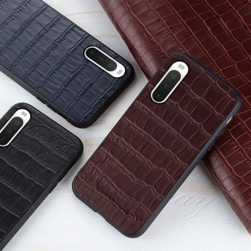 Coque Sony Xperia 10 IV Véritable Cuir Texture Crocodile