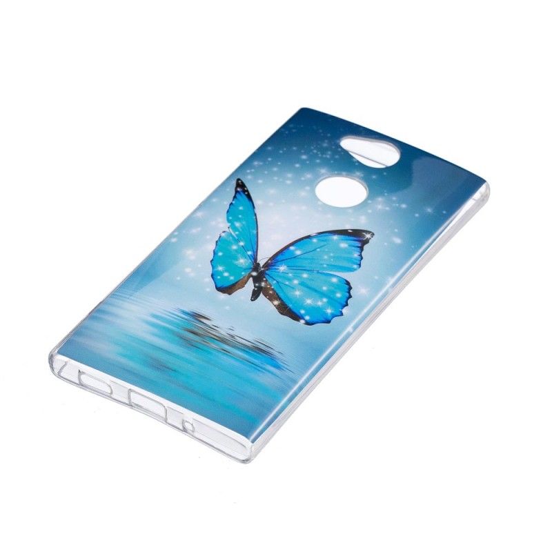 Coque Sony Xperia Xa2 Papillon Bleu Fluorescente