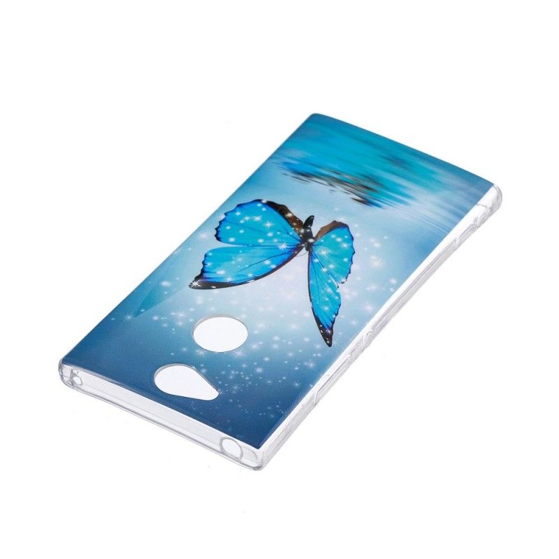 Coque Sony Xperia Xa2 Papillon Bleu Fluorescente