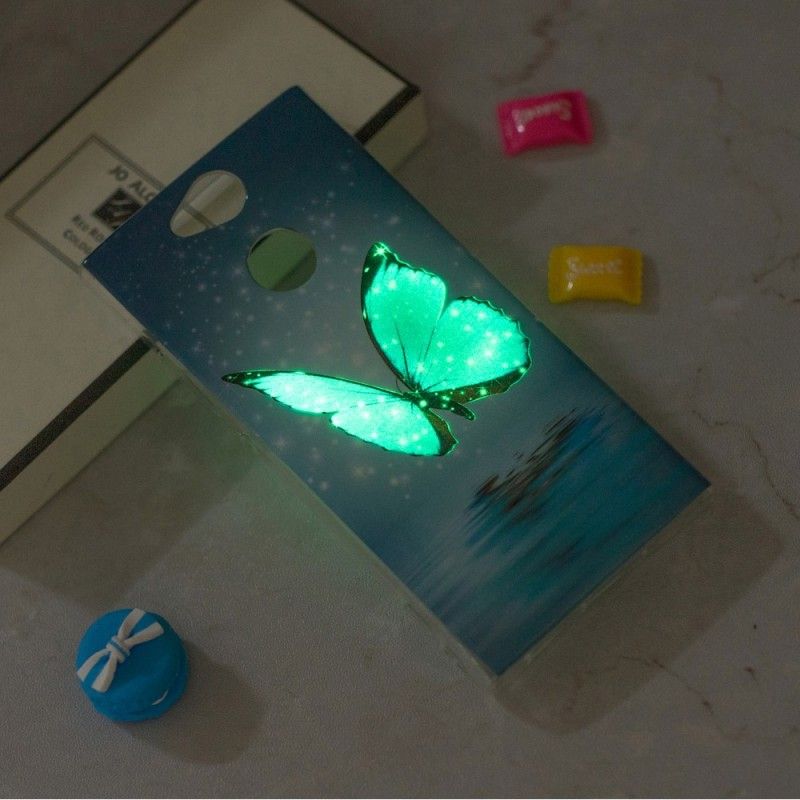 Coque Sony Xperia Xa2 Papillon Bleu Fluorescente