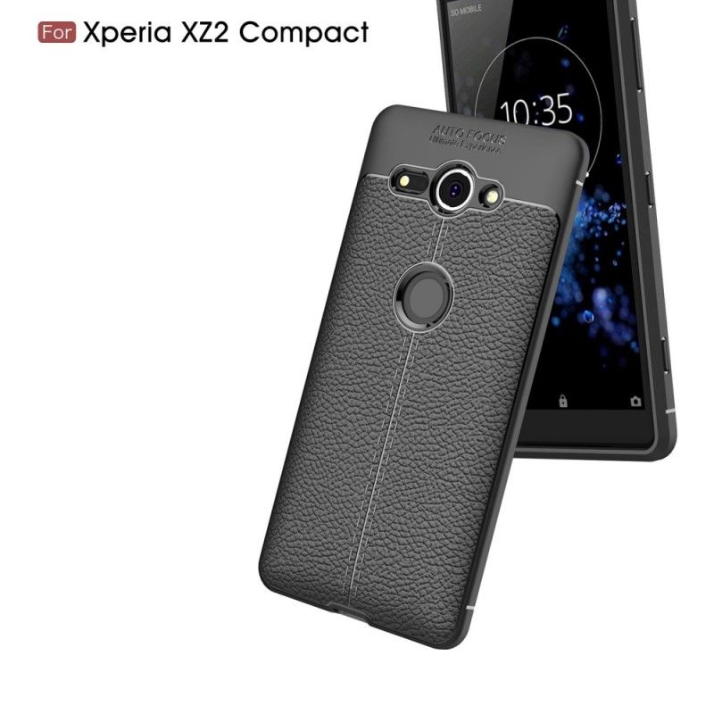 Coque Sony Xperia Xz2 Compact Effet Cuir Litchi Double Line