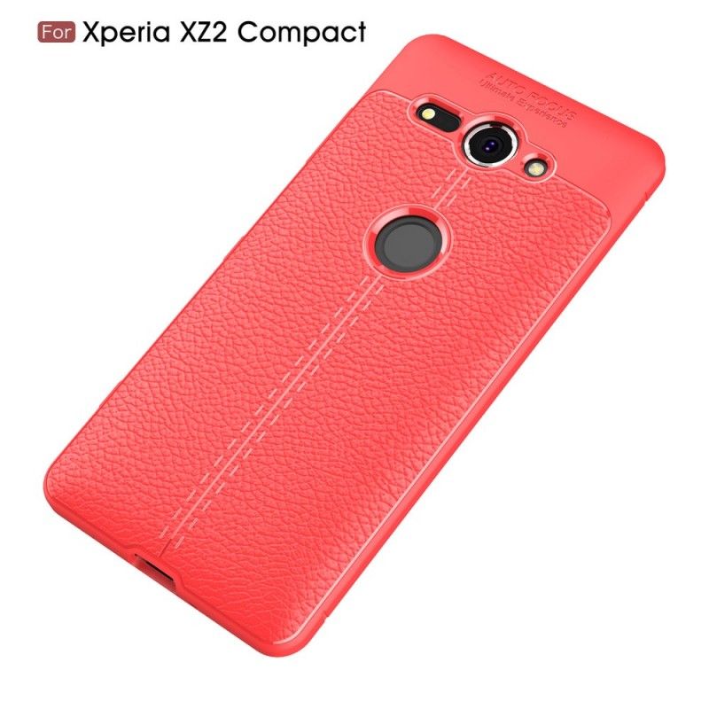 Coque Sony Xperia Xz2 Compact Effet Cuir Litchi Double Line