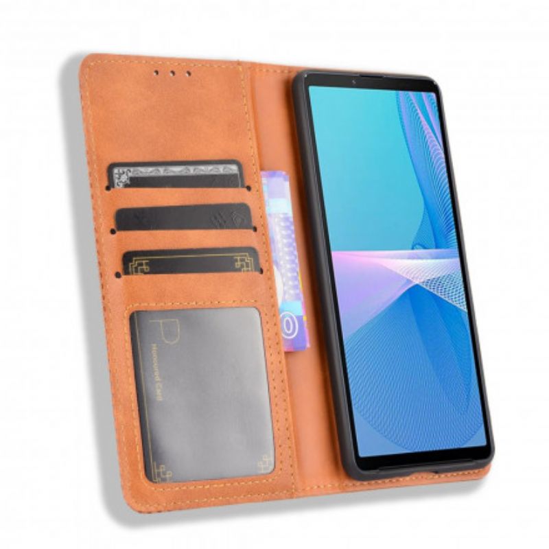 Flip Cover Sony Xperia 10 III Effet Cuir Vintage Stylisé