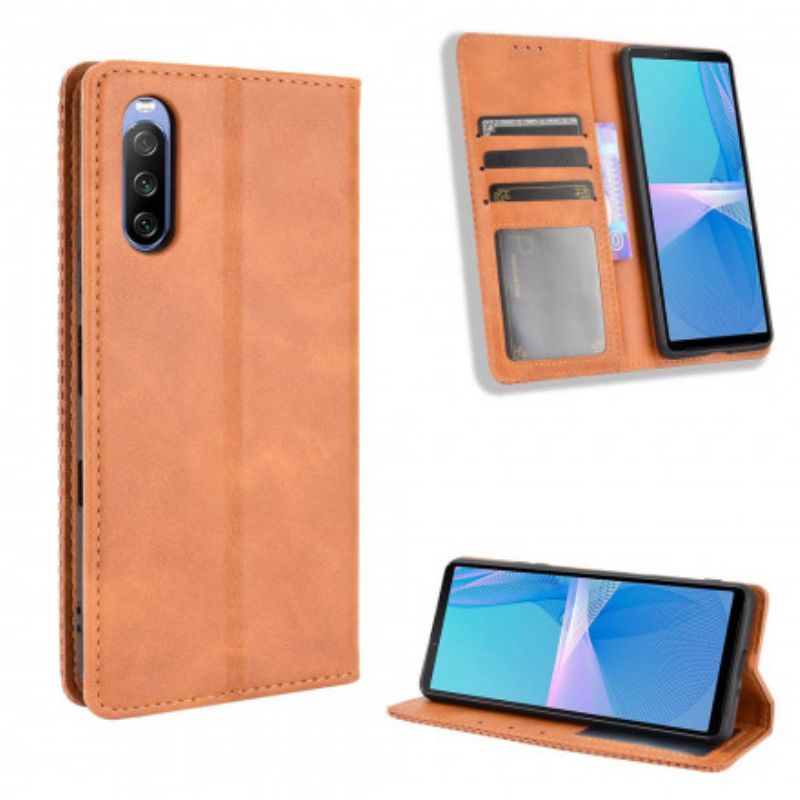 Flip Cover Sony Xperia 10 III Effet Cuir Vintage Stylisé