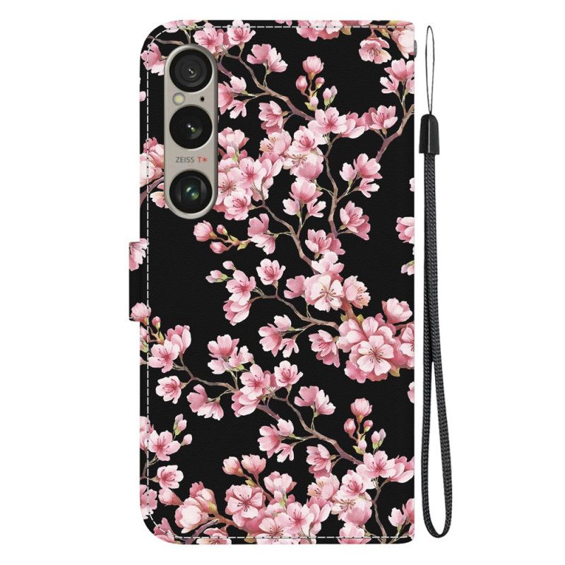 Housse Sony Xperia 1 VI Fleurs de Prunier à Lanière