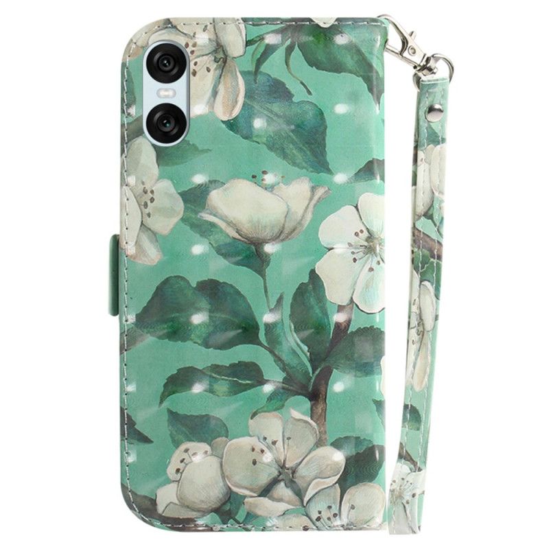 Housse Sony Xperia 10 VI Fleurs Aquarelle à Lanière