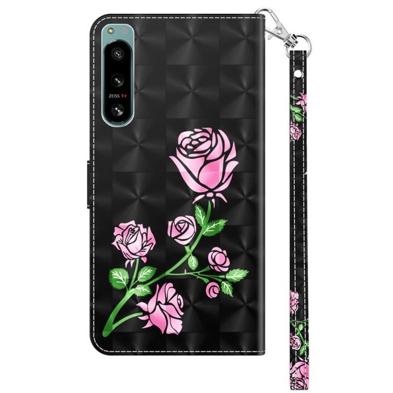 Housse Sony Xperia 5 IV Roses à Lanière