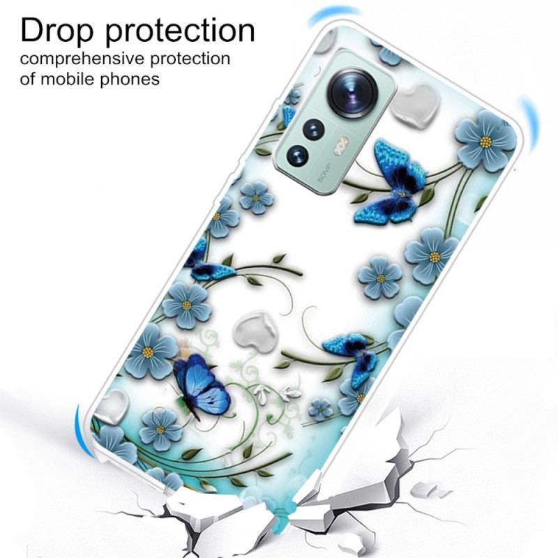 Coque  Xiaomi 12 / 12X  Fleurs et Papillons Bleus